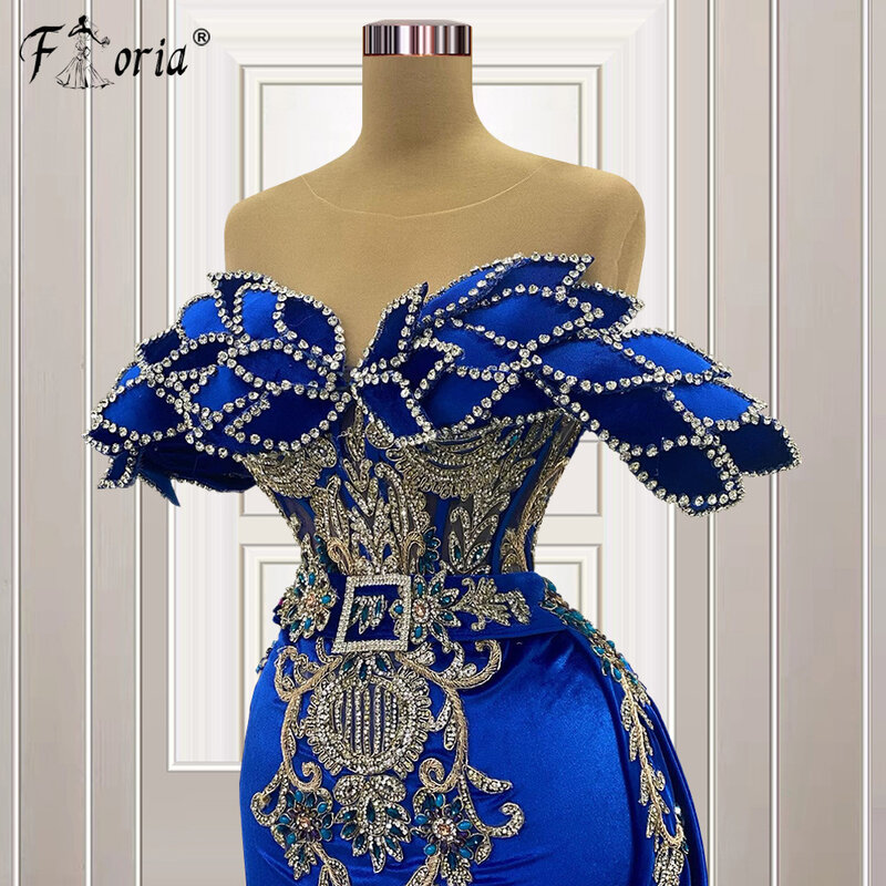 Gorgeous ดูไบ Mermaid Evening Dresses สีฟ้าคริสตัล3D Appliques Gowns ดูไบคำอย่างเป็นทางการชุดพรหม2023 Robe De Soiree
