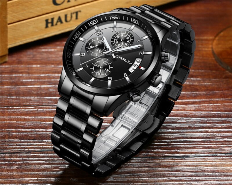 Luxury Stainless Steel Mens Watches Date Waterproof Chronograph Wristwatches Six Needles Calendar Fashion Quartz Watch for Men