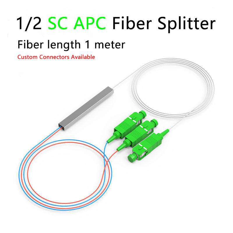 Pemisah serat optik 1x2 1x4 1x8 1x16 tabung baja Mini tanpa blok FTTH SM Singlemode PLC Splitter optik konektor cepat APC