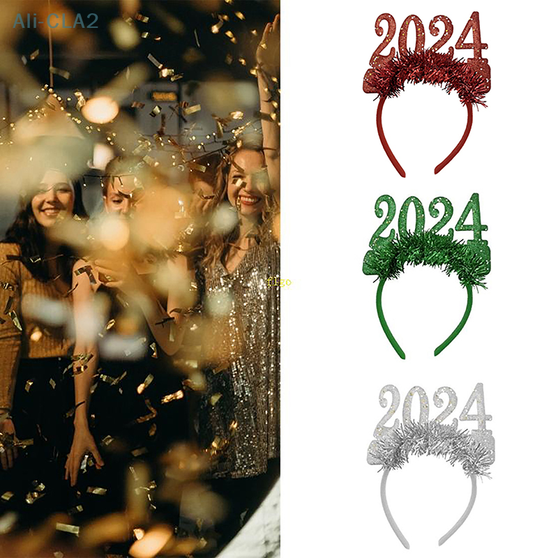 2024 Happy New Year Headband Glitter Star Sequin Hair Hoop Party Props Headress Adult Kid Gift Headpiece Decoration Costume