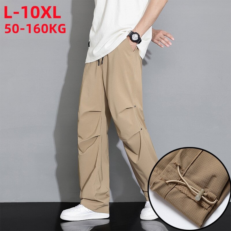 2024 Nowe Letnie Spodnie Męskie Duży Rozmiar 10xl Koreańska Moda Szerokie Nogawki Oddychające Poliestrowe Proste Spodnie Męskie Luźne Spodnie Casualowe