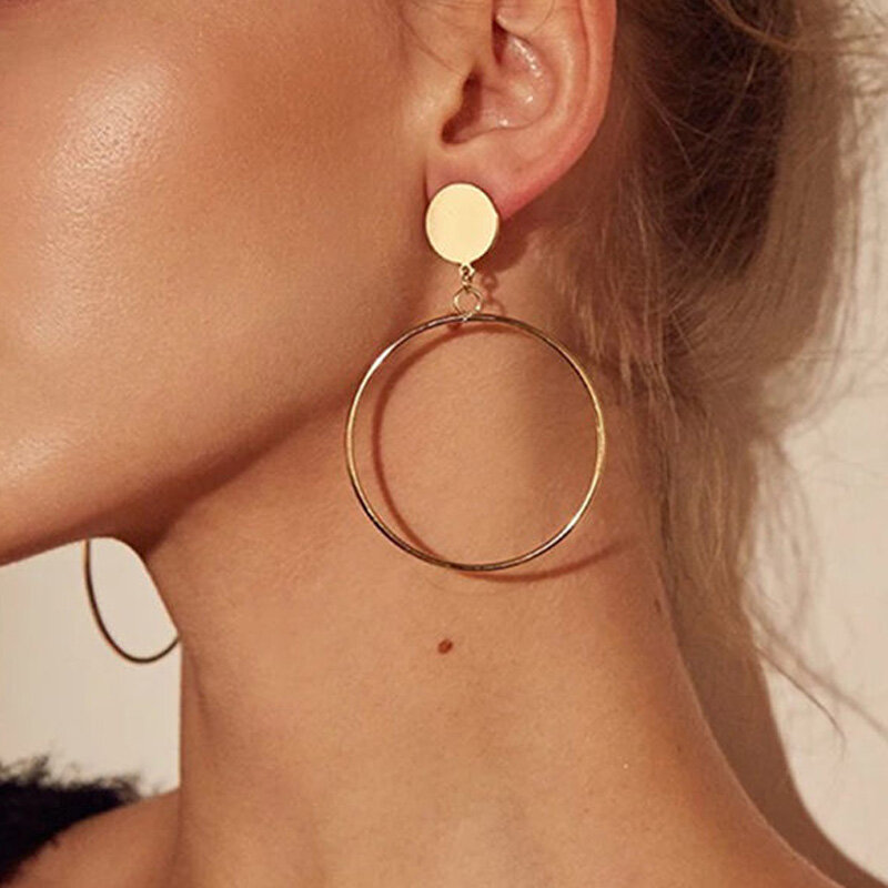 LATS New Fashion Round Dangle Korean Drop Earrings for Women Geometric Round Heart Gold Color Earring 2021 Trend Wedding Jewelry