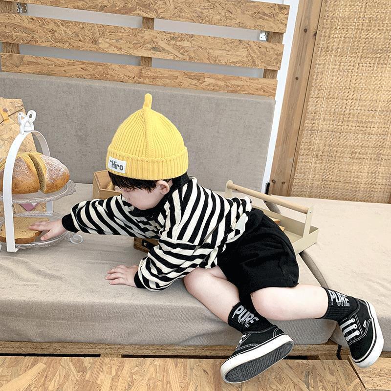 Topi Dot Anak-anak Kepribadian Super Tambalan Huruf Topi Wol Pulover Bayi Topi Beanie Melon Rajut Warna Solid Hangat Tren