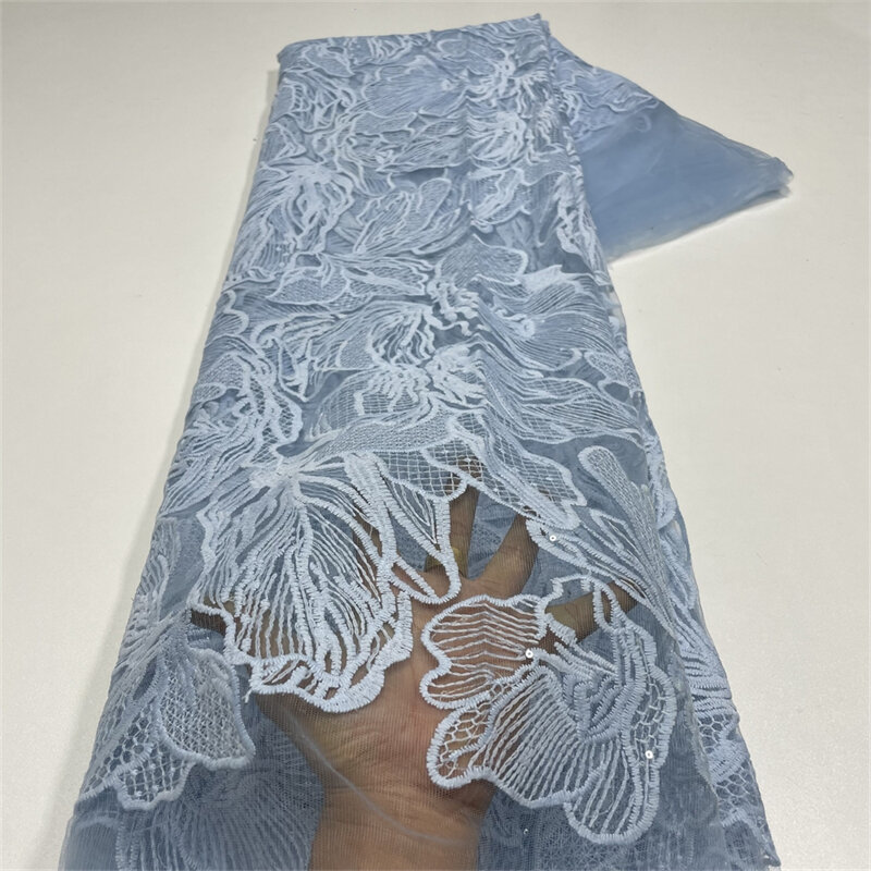 Tecido de renda 3D com lantejoulas bordadas, tecido nigeriano africano para costura, tule francês, luxo, Dubai, 5 jardas, 2024