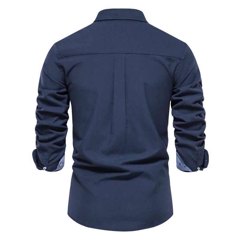 Рубашка мужская Осенняя оксфордская однотонная с длинными рукавами и отложным воротником