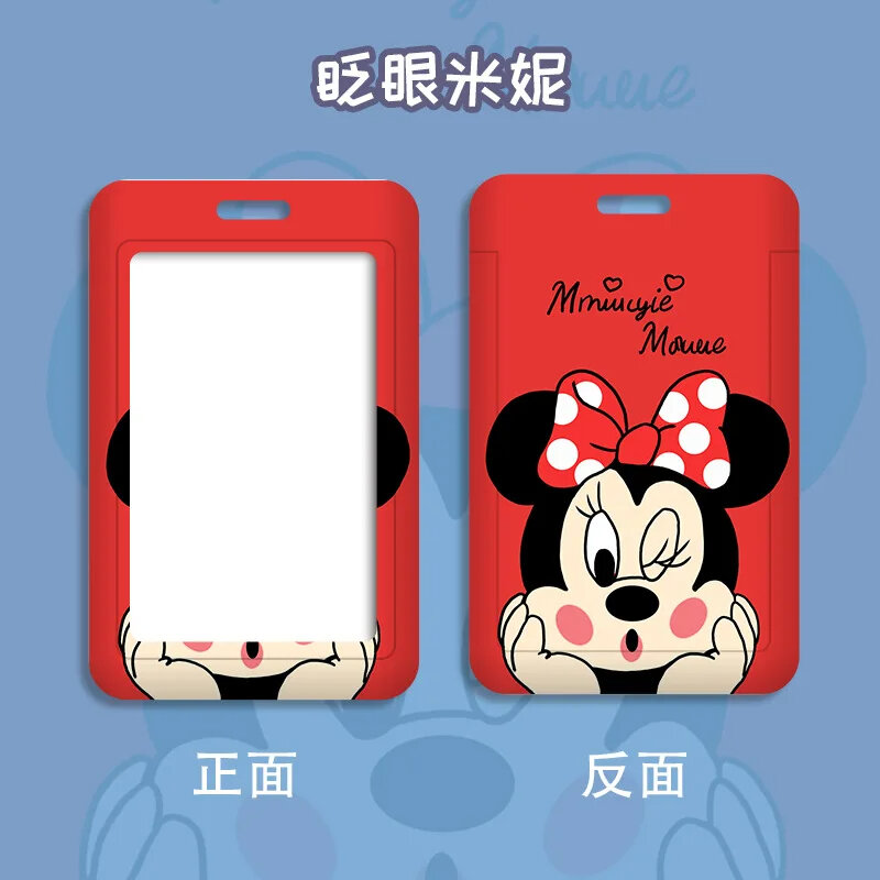 Porta carte di credito con cordino da donna Disney Cartoon 3D Expansion Card Case Mickey Mouse Pooh Bear Bank ID Badge titolari borse per ragazze