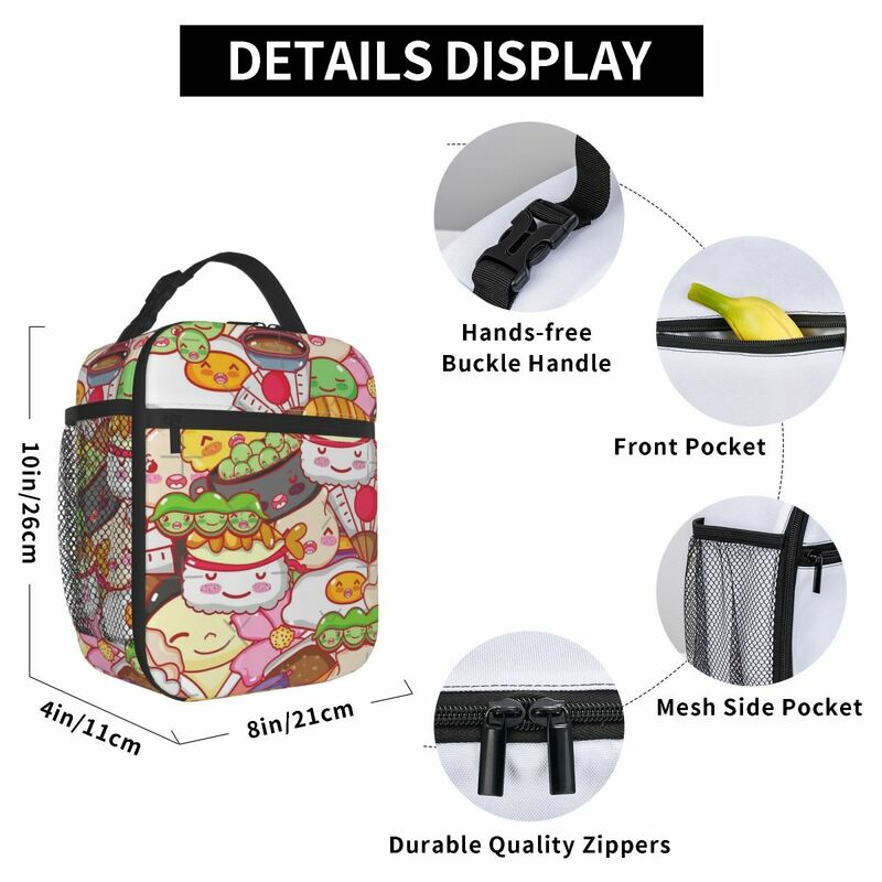 Bolsa de almuerzo con aislamiento colorido Kawaii Sushi, bolsa portátil para vacaciones, regalo de cumpleaños