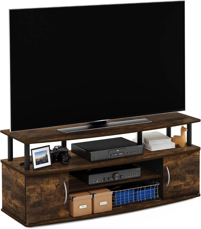 Furinno Jaya Entertainment Center Stand Unit/TV Desk for Up To 55 Inch, 15.8 (D) X 47.2 (W) X 19.6 (H) Inches Amber Pine/Black
