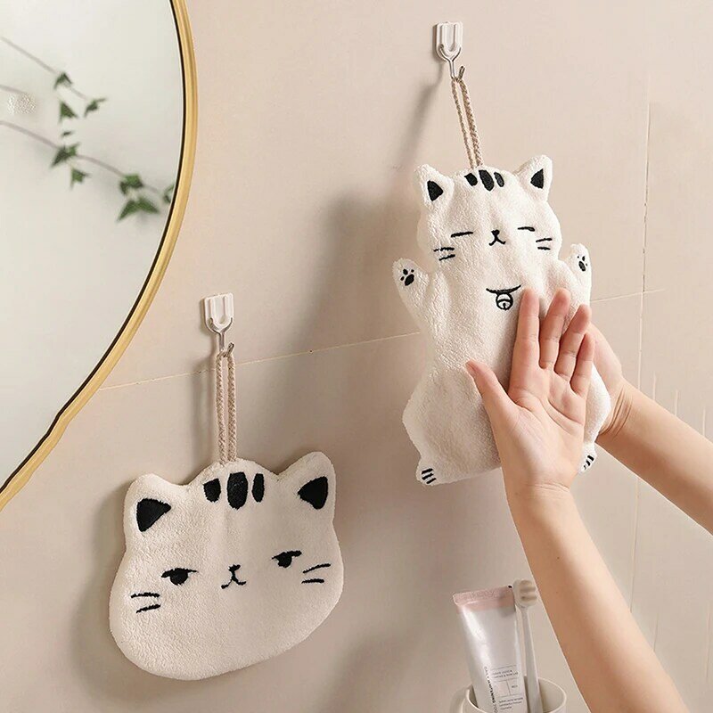 Absorbent Cute Cat Towel Bathroom Kitchen Hanging Non-shedding Pink Velvet Small Towel Hand Wiping Hand Towel