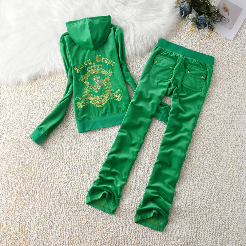 Женский спортивный костюм, комплект из двух предметов, Свитшот и брюки из сочного бархата с изображением винограда, весна-осень 2024