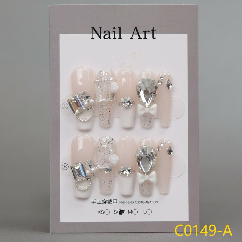 Uñas extraíbles hechas a mano, tamaño pequeño, 10 piezas, longitud media, pintadas a mano, estilo fresco y elegante, Panel de uñas terminado