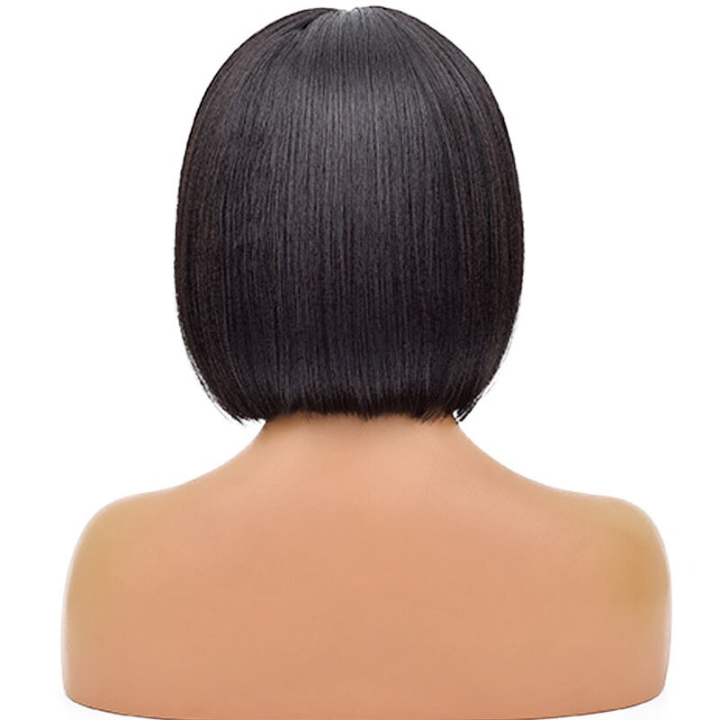 Short Straight Bob Wigs with Bangs Golden Brown Natural Synthetic Hair for Women Daily Cosplay High Heat Resistant Fiber Wigs