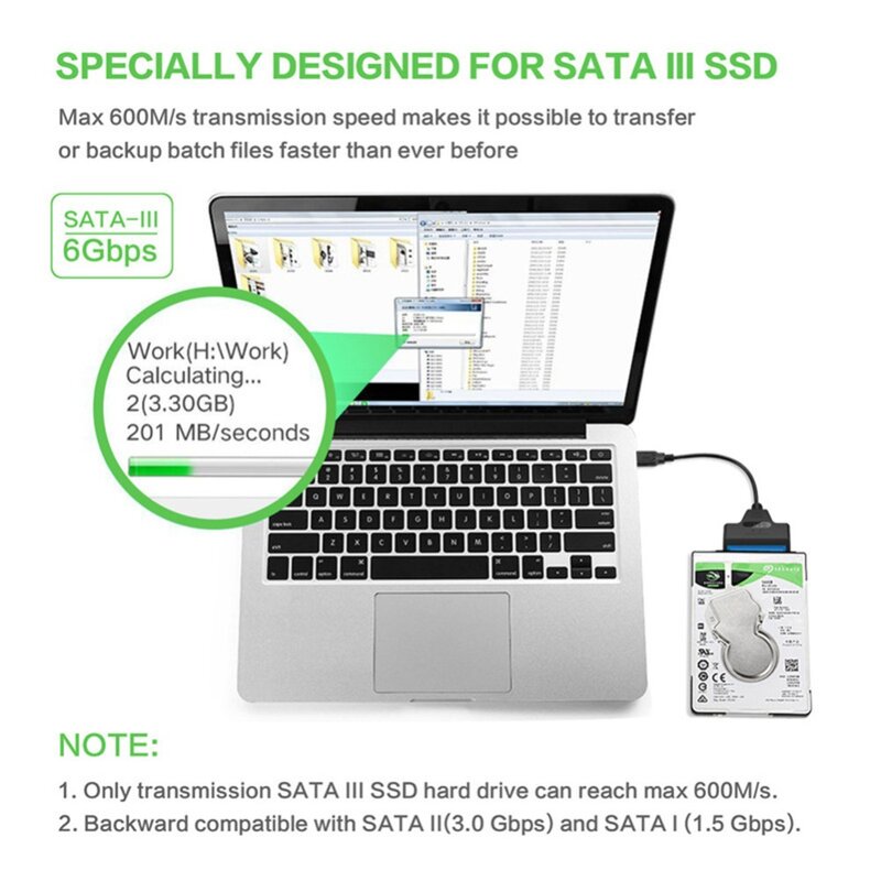 USB C SATA 3 Cáp Sata Sang USB 3.0 Cáp Lên Đến 6 Gbps Hỗ Trợ Bên Ngoài 2.5Inch SSD HDD 22 Pin Sata III Cho Máy Tính