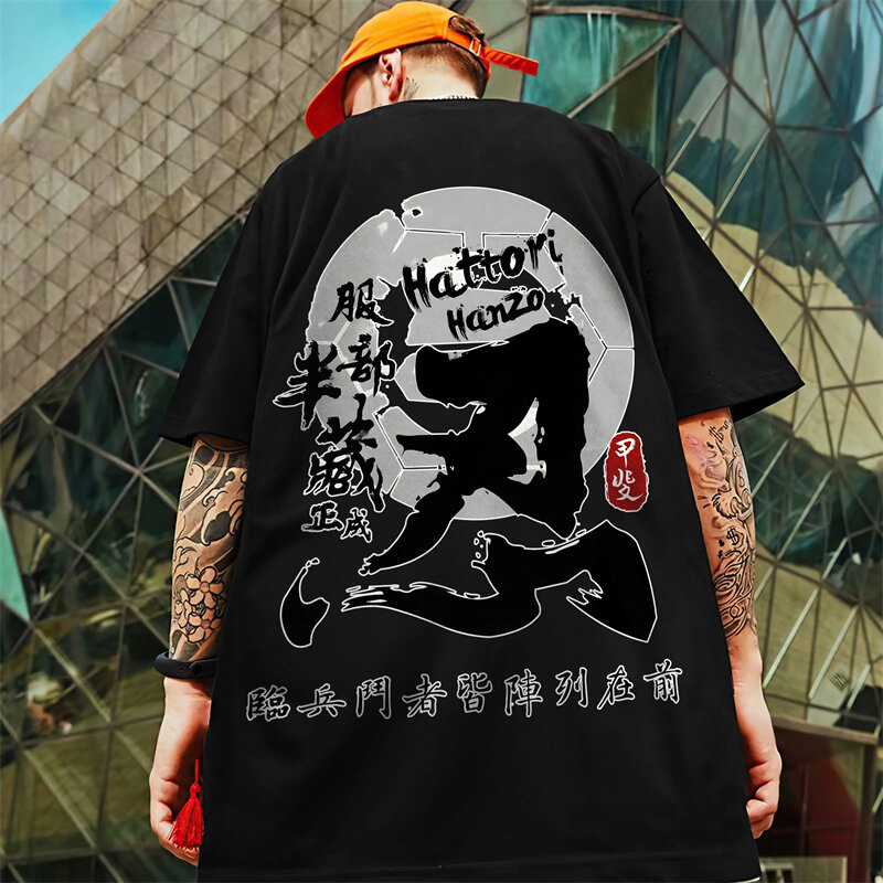 레트로 남성 3D 일본 사무라이 검 인쇄 남성 의류, 힙합 트렌드 스트리트 하라주쿠 루즈 플러스 사이즈 티셔츠, 2024 여름