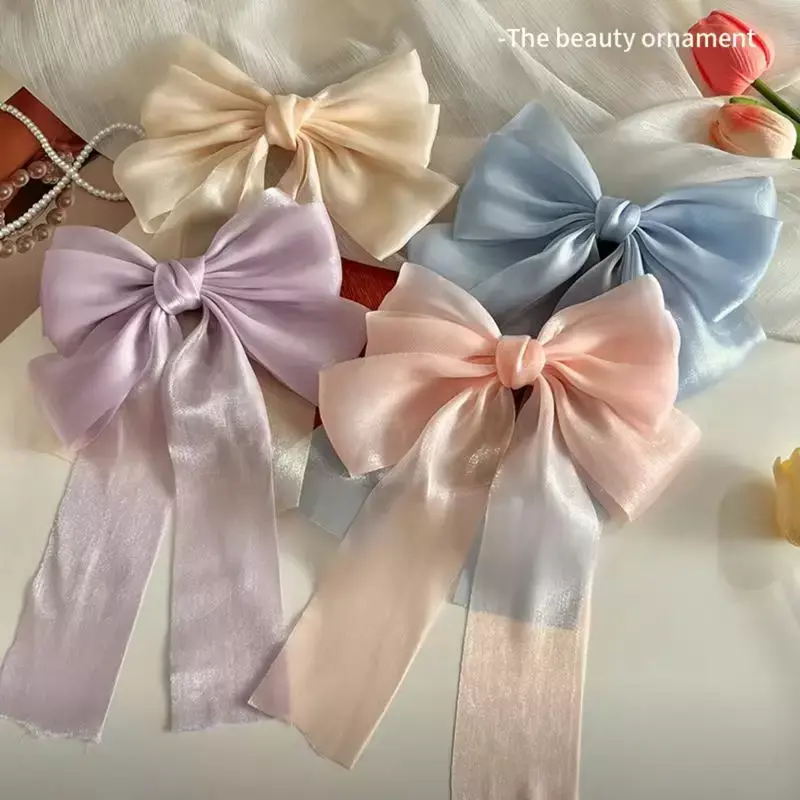 Modieus Meisje Candy Color Strik Lint Eend Gefactureerd Lente Clip Half Tie Haar Meisje Lieve Nieuwe Haarclip Accessoires Korea 2024