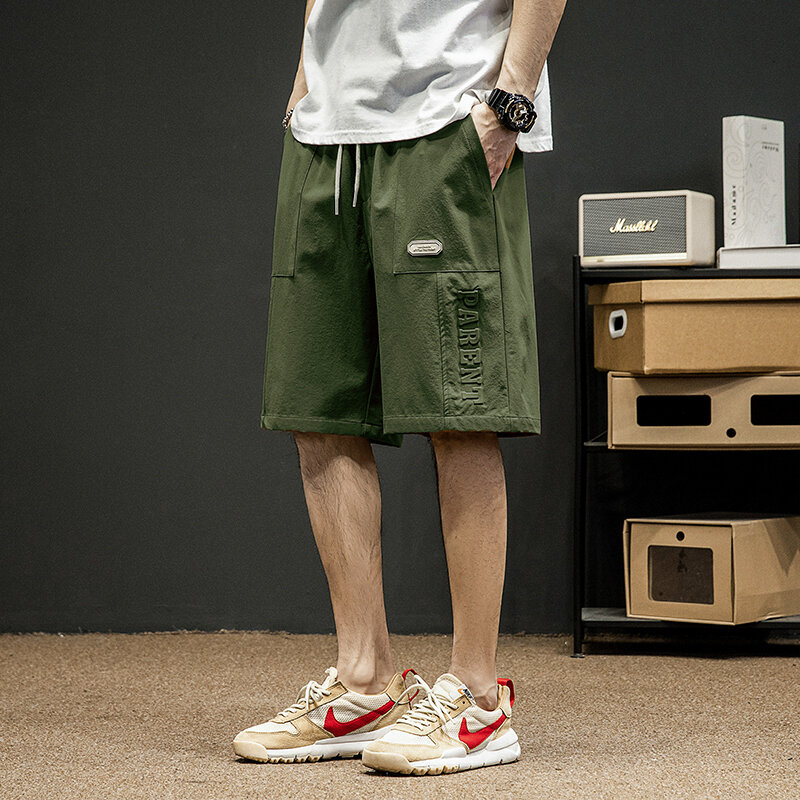 Pantalones cortos Cargo con estampado de letras y bolsillo para Hombre, Ropa de calle informal, a la moda, novedad de verano