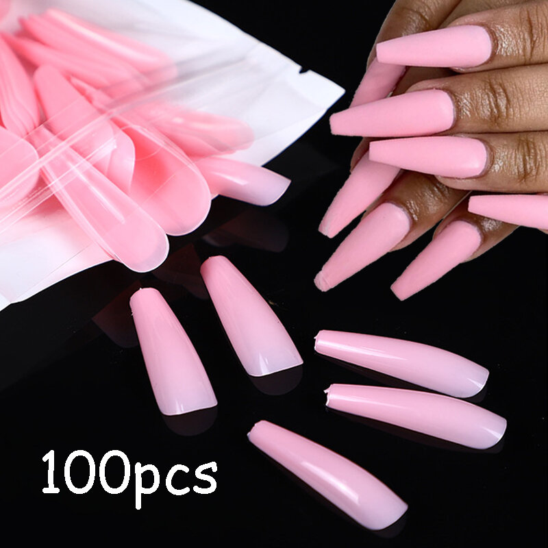 Накладные ногти для наращивания ногтей, матовые натуральные Типсы для маникюра, накладные ногти, накладные ногти-стилеты, 100 шт.