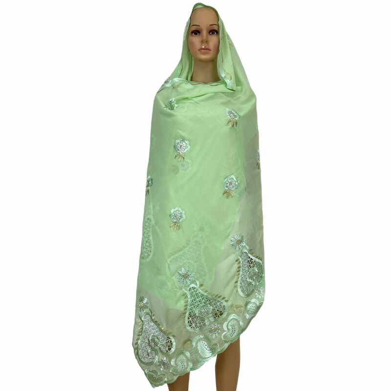 Dubai Moslim Dames Sjaal Hijab Afrikaanse Katoenen Hoofddoek Katoenen 200*100 Groothandel Hoeden Borduurwerk Grote Mooie Kant Shaws