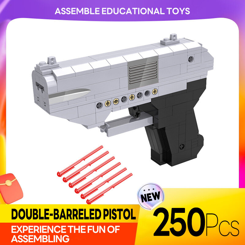 Military Weapons WW2 250 Pcs C81010 Double Barreled Pistol Gun Series Game Model Assembly Building Block Moc Toy For Boys Gift