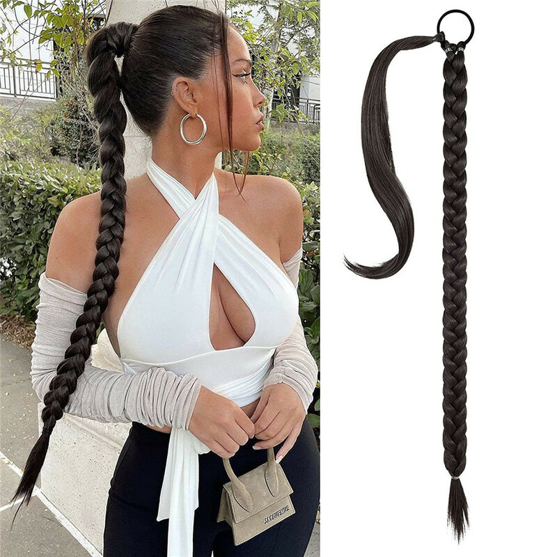 Punkstyle-peluca trenzada de cola de caballo para mujer, trenzada larga, accesorios para el cabello para niña, moda de 80CM