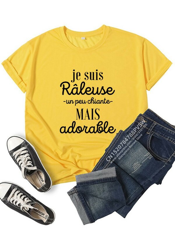 Francja list humor-Je Suis Râleuse Un Peu Chiante Mais urocza koszulka graficzna dziewczyna Y2K Harajuku czarny różowy czerwony nowa koszulka topy