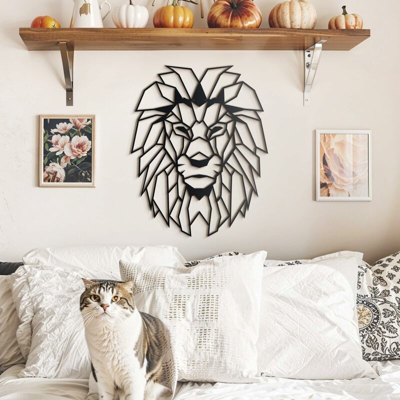 Decorazione del leone in metallo, arte del metallo della testa di leone, scultura della parete della decorazione della casa del leone, decorazione della parete dell'autoadesivo della parete dell'opera d'arte del metallo animale Deco