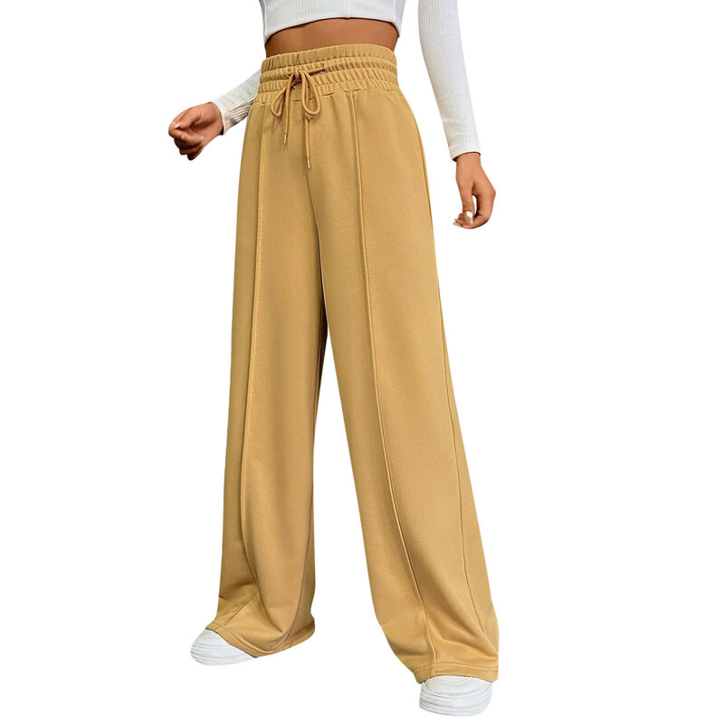 Женские однотонные широкие брюки Y2k, Свободные повседневные брюки на завязках с высокой талией, уличная одежда, спортивные штаны