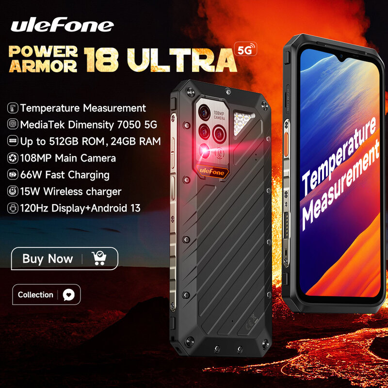 Ulefone Power Armor 18 Ultra 5G, dimensi 7050,24GB RAM,512GB ROM, kamera Android 13,108MP, 9600 mAh 66W, 6.58 "FHD + 120Hz (baru)