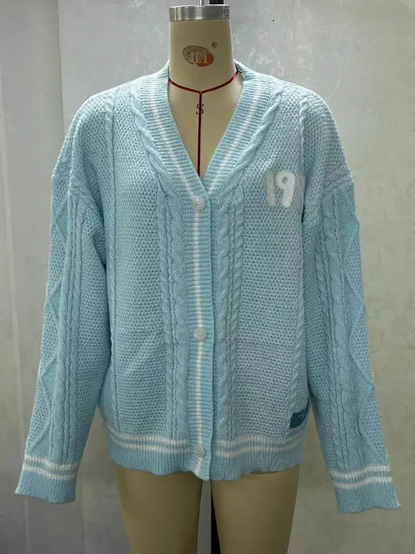 Deeptown Taylor Cardigan lavorato a maglia blu donna autunno inverno ricamo uccello maglione oversize Vintage Casual Swift Jumper Y2K top
