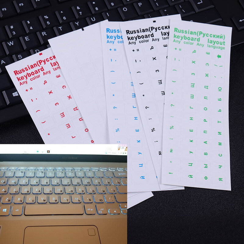 1Pc Russische Transparante Toetsenbord Stickers Taal Alfabet Zwart Wit Label Voor Computer Pc Dust Protection Laptop Accessoires
