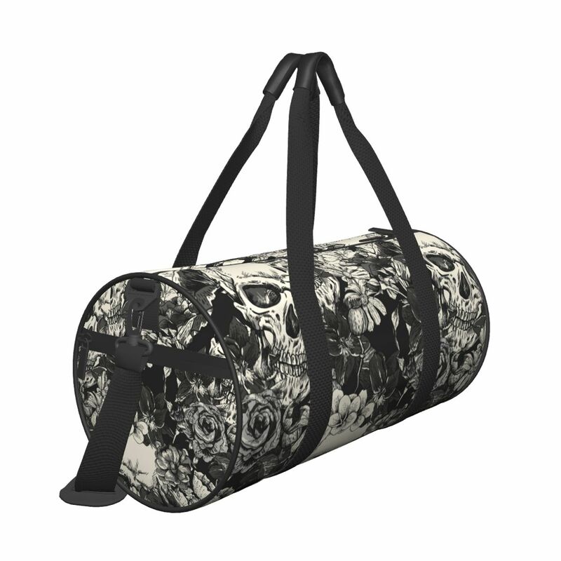 Gothic Skulls Travel Bag Horror Flowers Halloween Large Sport Bags Outdoor Couple Pattern Gym Bag Casual Colorful Fitness Bag