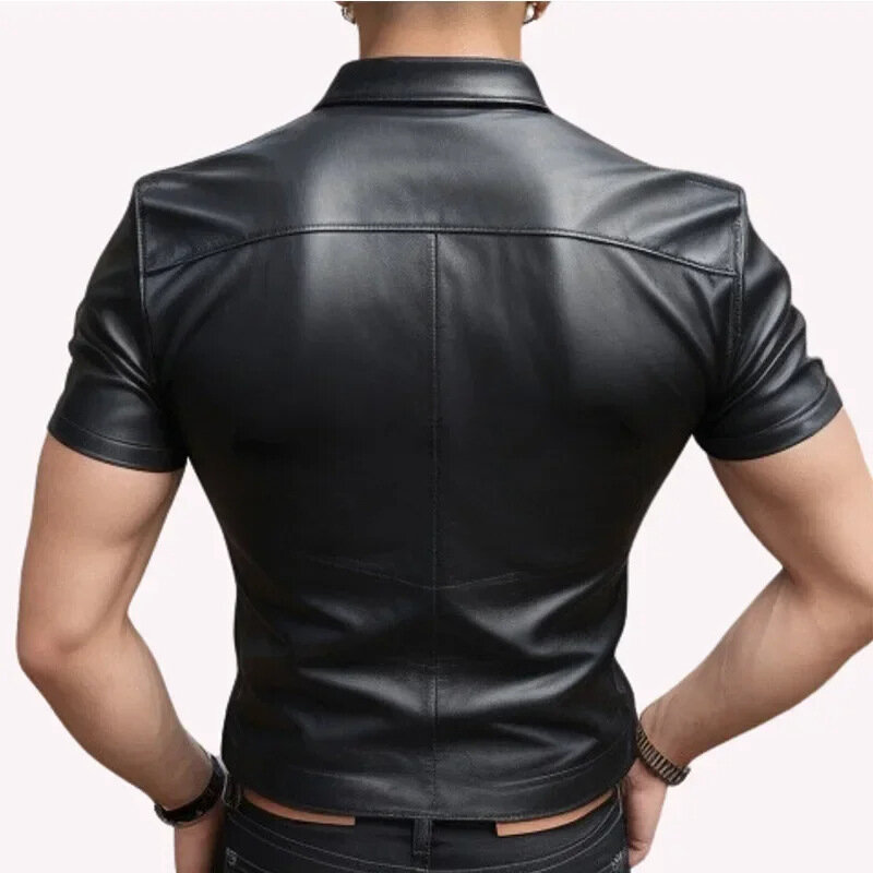 Mens Matte Leather T-shirt Coat Wet Look Clubwear PVC Leather Zipper Shirts Club Costume Male Streetwear Summer Jacket Tops