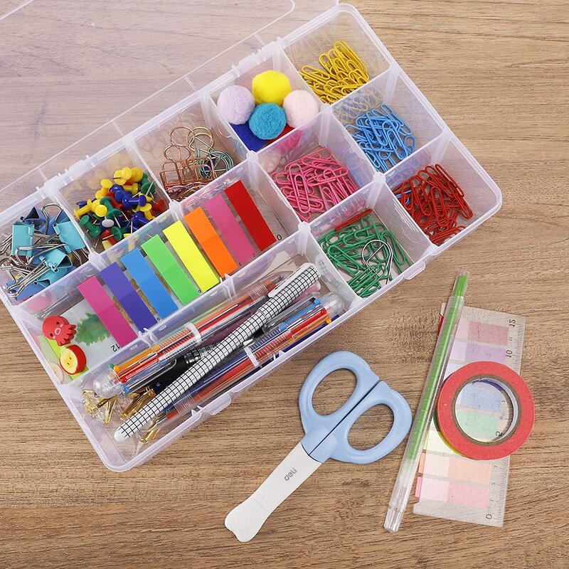 4 Pack  Large15 Grids Storage Container  clear box with dividers  for Sewing Tackle beads