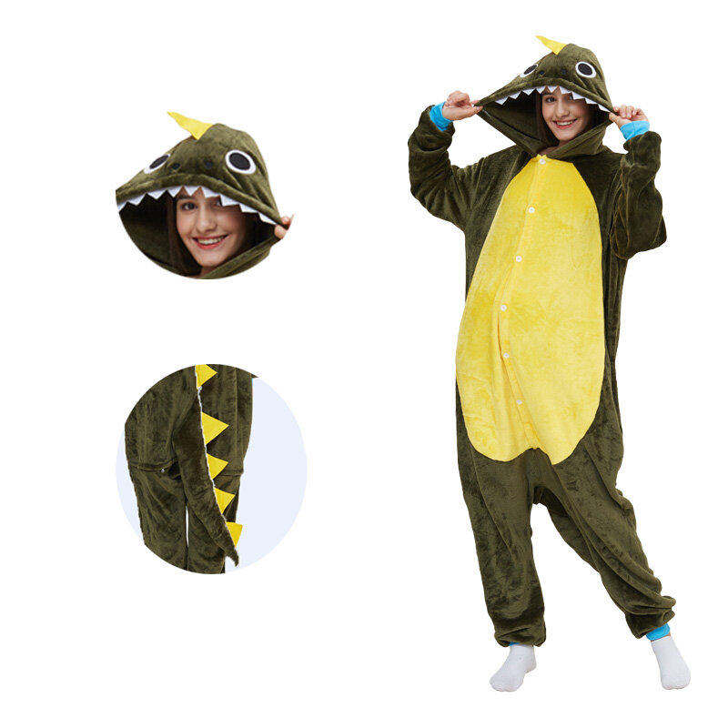 Animal Dragon Onesies Pajamas Unisex Adult Hooded Jumpsuit for Men Women Halloween Costume Cosplay Sleepwear One Piece Homewear