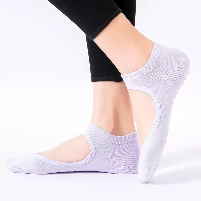 Kaus kaki Yoga silikon antiselip kaus kaki olahraga dalam ruangan katun bersirkulasi punggung terbuka kaus kaki Pilates profesional warna polos kasual