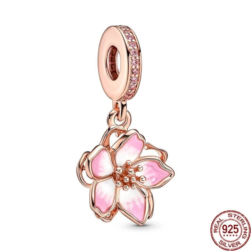 Hot 925 Sterling Silver rosa rosa smalto fiori foglia d'acero Charm Beads Fit originale Pandora bracciale donna gioielli di moda regalo