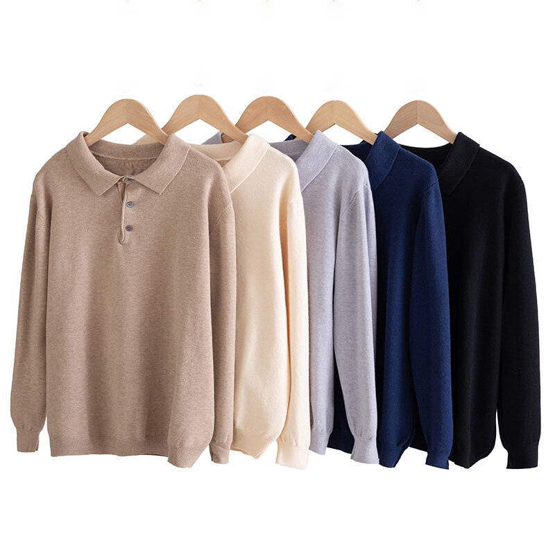 YSC 2023 классический стиль мужской вязаный шерстяной свитер с воротником поло с длинными рукавами Свободный теплый и мягкий высококачественный пуловер