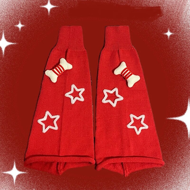 Harajuku Goth Punk ผู้หญิงขาถักอุ่นอุ่นถุงเท้า Lolita น่ารัก Star 3D ขนาดเล็กกระดูกลำลองเข่าเท้า Streetwear t8NB