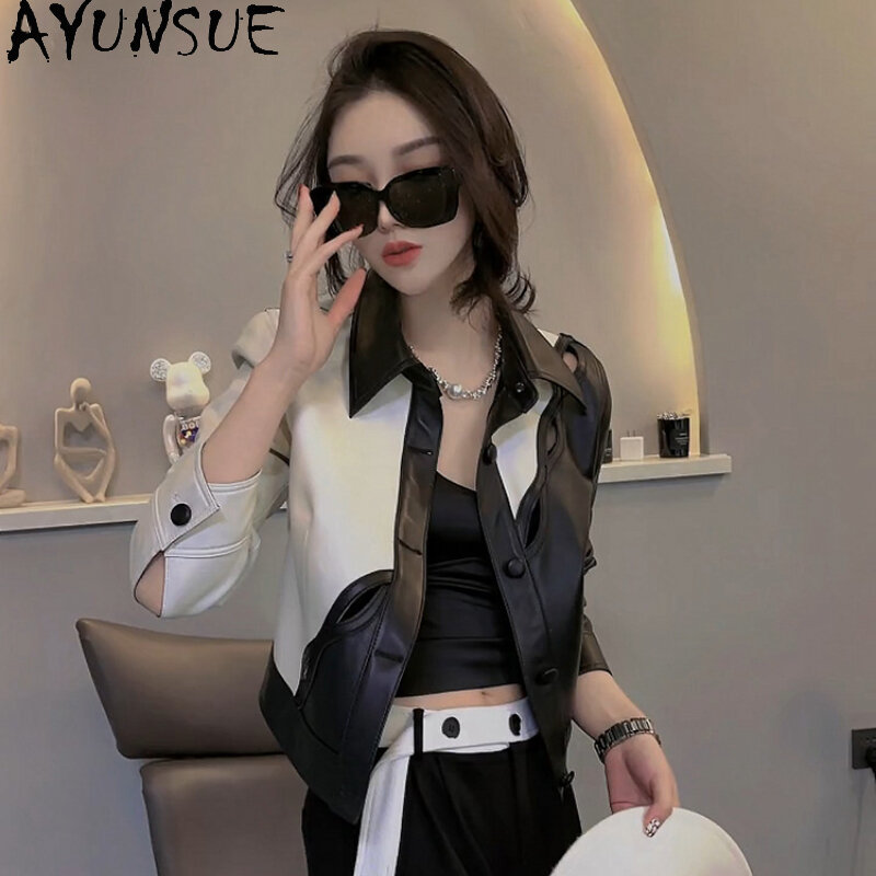 AYUNSUE-Chaqueta de piel de oveja auténtica para mujer, abrigo de cuero de estilo coreano, ropa de calle femenina