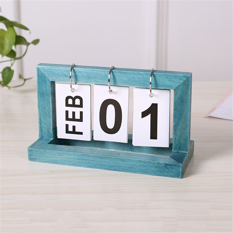 Wooden Perpetual Calendar Flip Month Date Display Desktop Schedule Daily Planner Office Home Decoration Photography Props