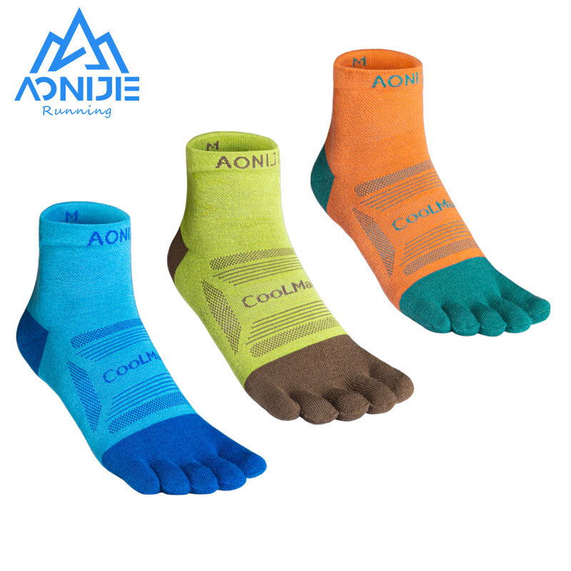 AONIJIE-Chaussettes de course athlétiques unisexes, chaussettes de marathon, quatre-quarts de course, quatre orteils améliorés, 5 Parker, ensemble de 3 paires, E4838