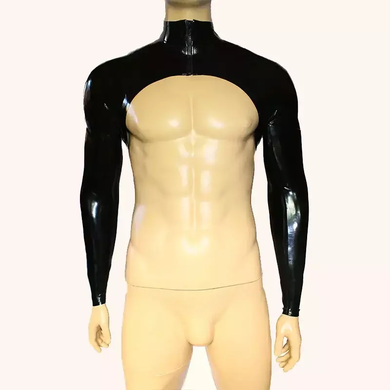 Męska seksowna ze sztucznego lateksu Top typu Crop Tank błyszcząca, lakierowana koszulka z długim rękawem do połowy podkoszulki rozciągliwej krótki Top PVC na zamówienie