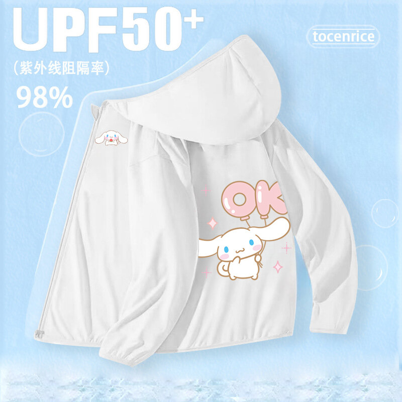 Sanurgente Hello Kitty Cinnamoroll Vêtements de protection solaire pour enfants, manteau à capuche pour garçon et fille, dessin animé d'été, protection UV décontractée, cadeau