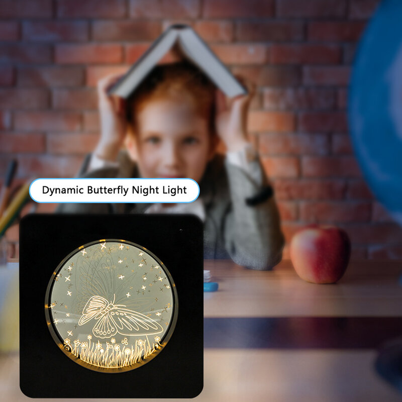 Lampu malam akrilik kupu-kupu dinamis Remote Control, lampu malam LED dapat diisi ulang hadiah Natal kreatif