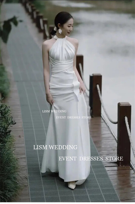 LISM Korea Suknie ślubne Halter Neck Sexy Backless Evening Dress Ankle Floor-Length 웨딩 lembut드레스 Dla kobiet 2024 robes de marriage
