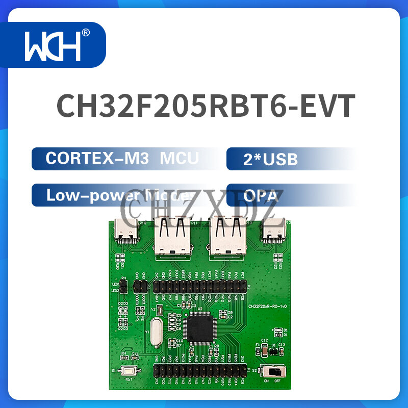 CH32F205 EVT لوحة ، Cortex-M3 MCU ، USB 2.0 عالية السرعة ، USB 2.0 ، كامل السرعة ، وسائط منخفضة الطاقة ، OPA ، 2-wire واجهة التصحيح ، 2 قطعة لكل مجموعة