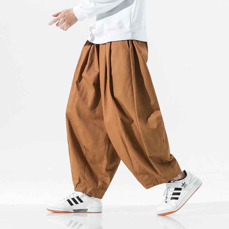 Мужские повседневные брюки оверсайз, однотонные хлопковые брюки, модные мужские штаны для бега, Корейская уличная одежда, винтажные, 5XL, 2024