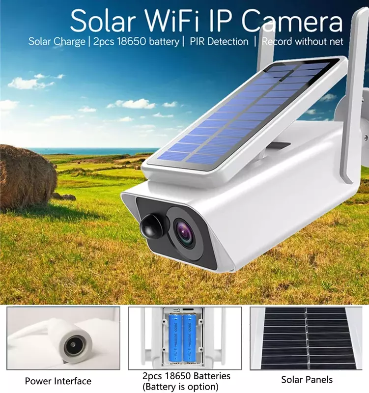 5MP kamera słoneczna Wifi na zewnątrz zasilana bezprzewodowo dwukierunkowa kamera Audio noktowizyjna ochronny zabezpieczający kamera CCTV PIR IP