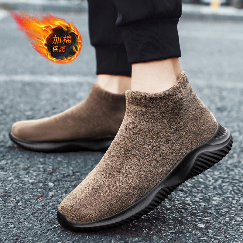 Lightweight Fleece Sneakers for Men Winter Comfortable Warm Slip-On Men's Sock Shoes Breathable Soft Sole Cotton Shoes Men
