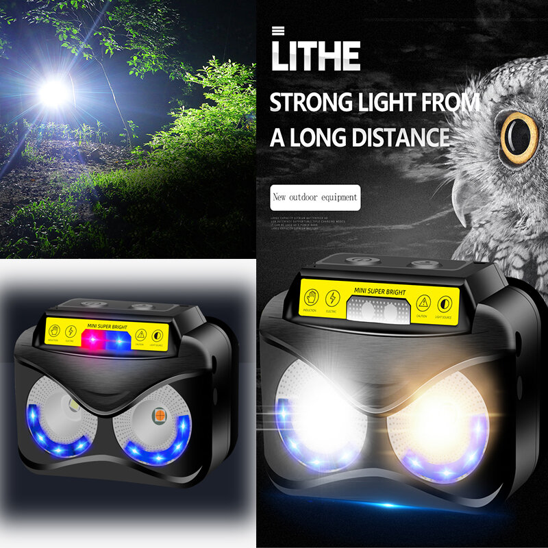 Poderoso XHP50 LED farol vermelho/branco luz recarregável farol ao ar livre impermeável cabeça lâmpada IR sensor de movimento cabeça luz